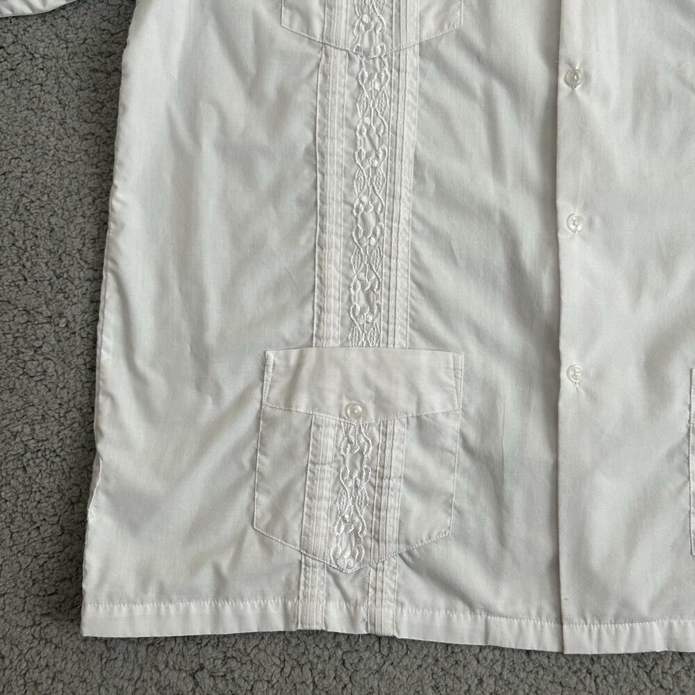 Maximos Yucatan Guayabera Shirt Adult XL White Polyester Blend 4 Pocket Mexico - Picture 5 of 14